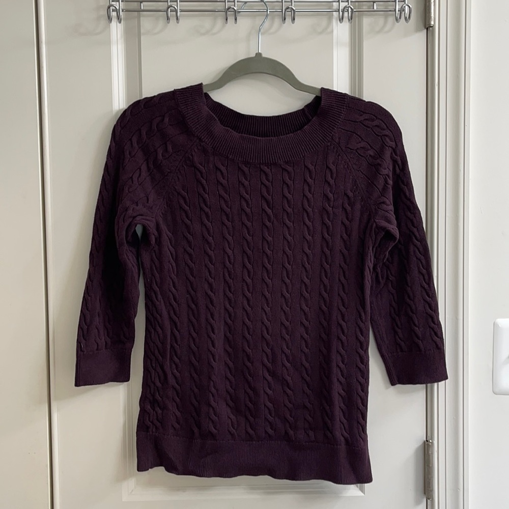 Fitted Purple Cable-Knit Sweater